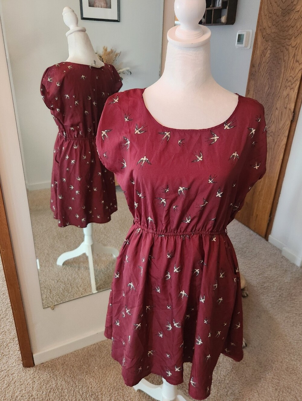(2 For $25) Cotton On Maroon Sparrow Print Dress